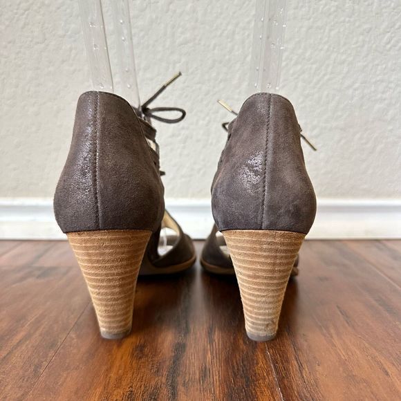 PAUL GREEN Marsha D’Orsay Lace Up Heeled Sandal in Taupe Leather - Picture 7 of 11